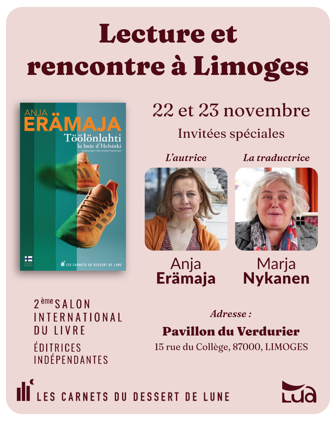 Affiche Lecture et rencontre Anja Erämaja à Limoges